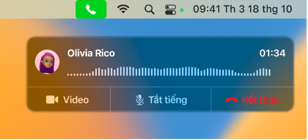 Một phần màn hình máy Mac đang hiển thị cửa sổ thông báo cuộc gọi.