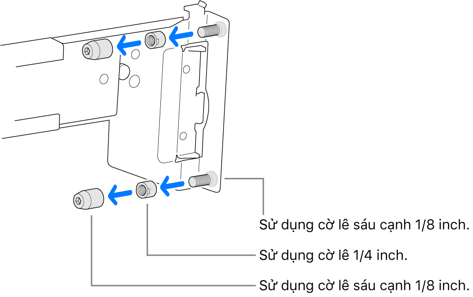 Một cụm thanh ray khớp với giá đỡ có ren.