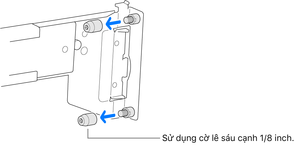 Một cụm thanh ray khớp với giá đỡ lỗ tròn.