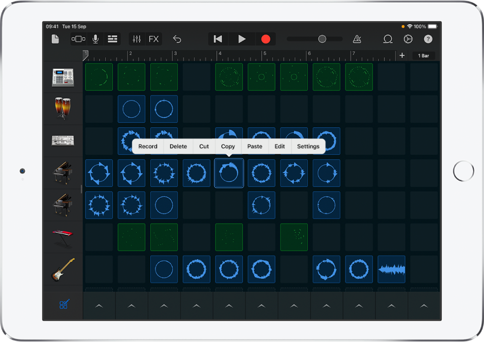 Figure. Live Loops grid with cell editing turned on.