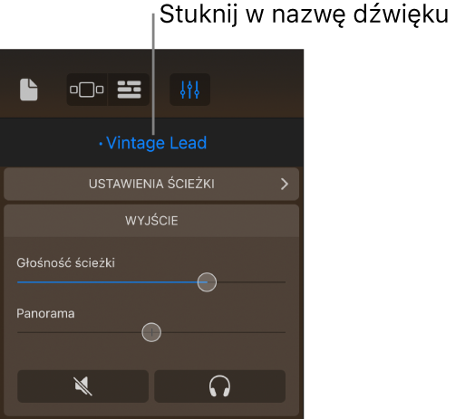 Ilustracja. Stuknij w nazwę bieżącego dźwięk nad narzędziami ścieżki.