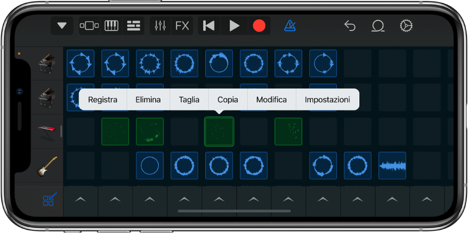 Figura. La griglia di Live Loops con l’opzione di modifica delle celle attivata.