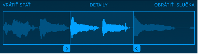 Potiahnutím modrých rukovätí môžete orezať začiatok alebo koniec samplu.