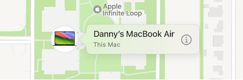 Detail ikony Informácie pre zariadenie MacBook Air užívateľa Danny.