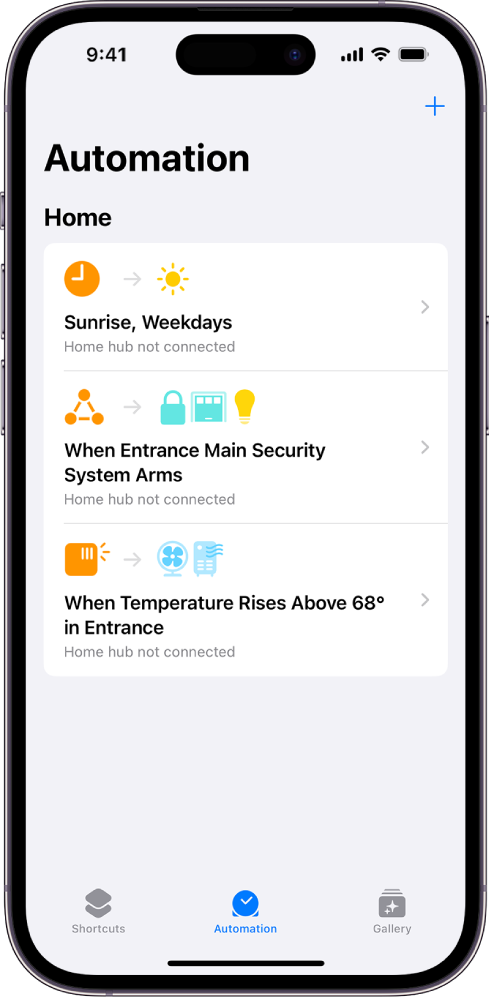 Home automation in the Shortcuts app.