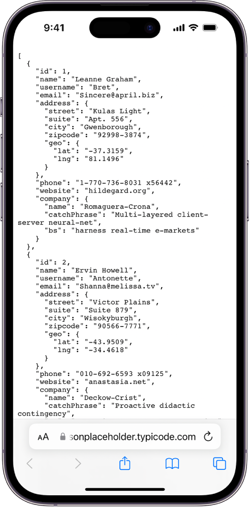 Contoh data JSON.