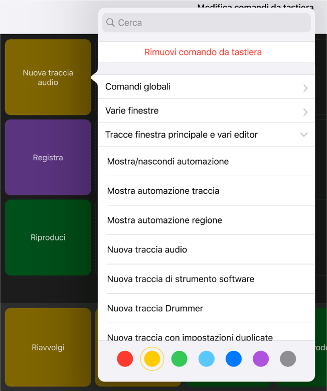 Figura. Menu a comparsa “Comandi da tastiera”.