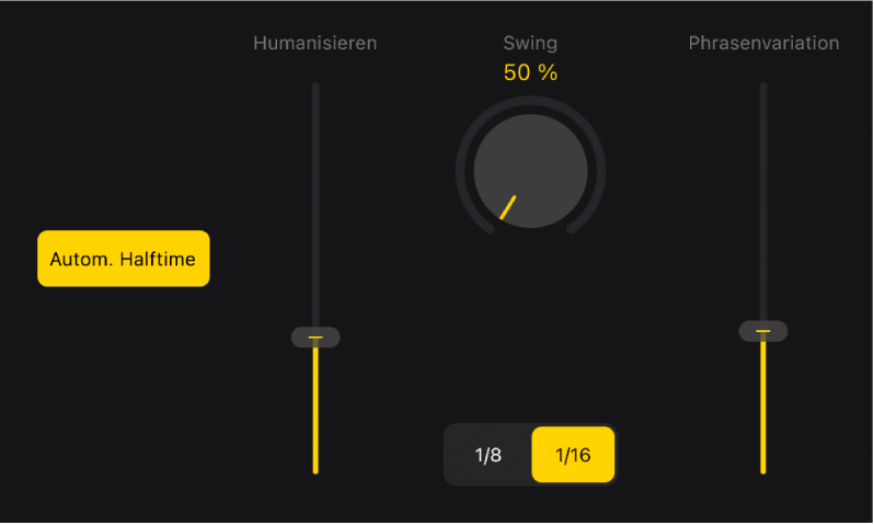 Abbildung. Detaillierte Performance-Einstellungen für elektronische Drumkits und Percussion.