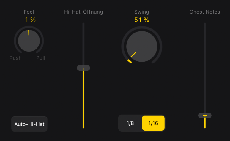 Abbildung. Detaileinstellungen für eine akustische Drum-Performance.