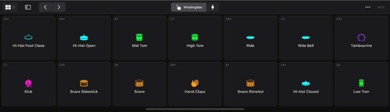 Abbildung. Die Spieloberfläche „Drum-Pads“.