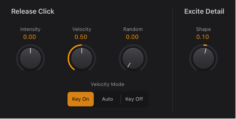 Figure. Vintage Clav Release Click and Excite controls.