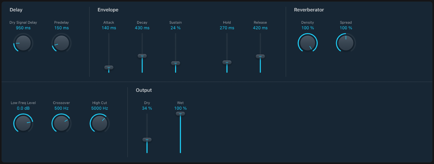 Figure. EnVerb window, showing mix, sound, and time parameters.