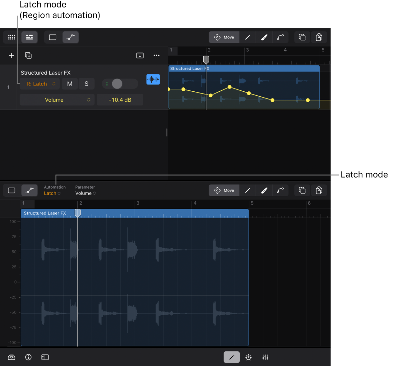 Figure. Automation modes in the Editors area.