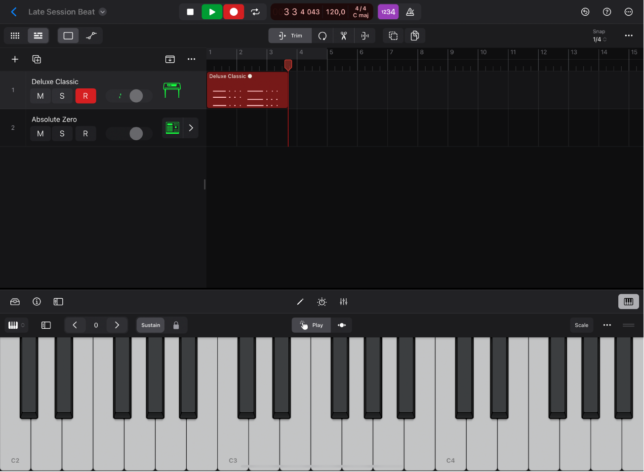 Figure. Recording a software instrument to a software instrument track.