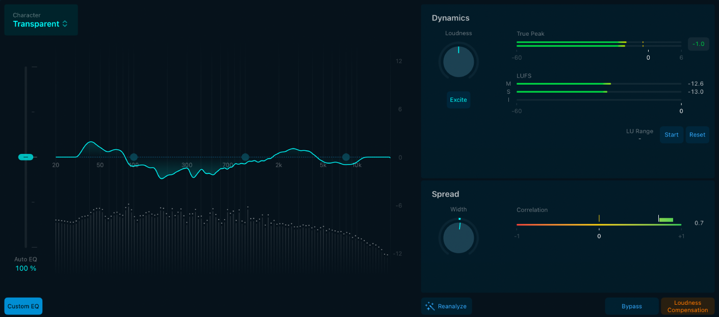 Figure. Vue d’ensemble des paramètres de Mastering Assistant.