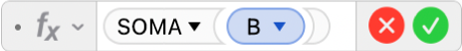 Editor de Fórmulas mostrando a fórmula =SOMA(B).