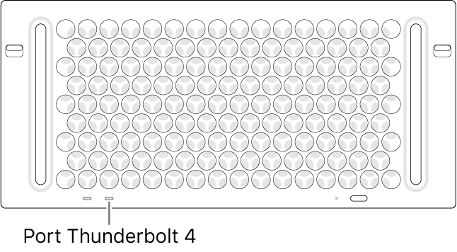 Le haut du Mac Pro, montrant le port Thunderbolt 4 à utiliser.