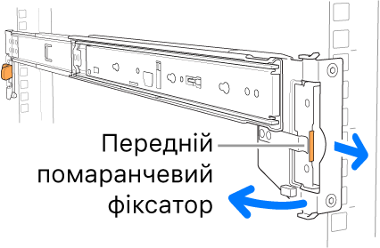 Зображення переднього фіксатора на рейковій збірці.