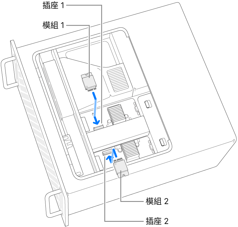 正在安裝兩個 SSD 模組。