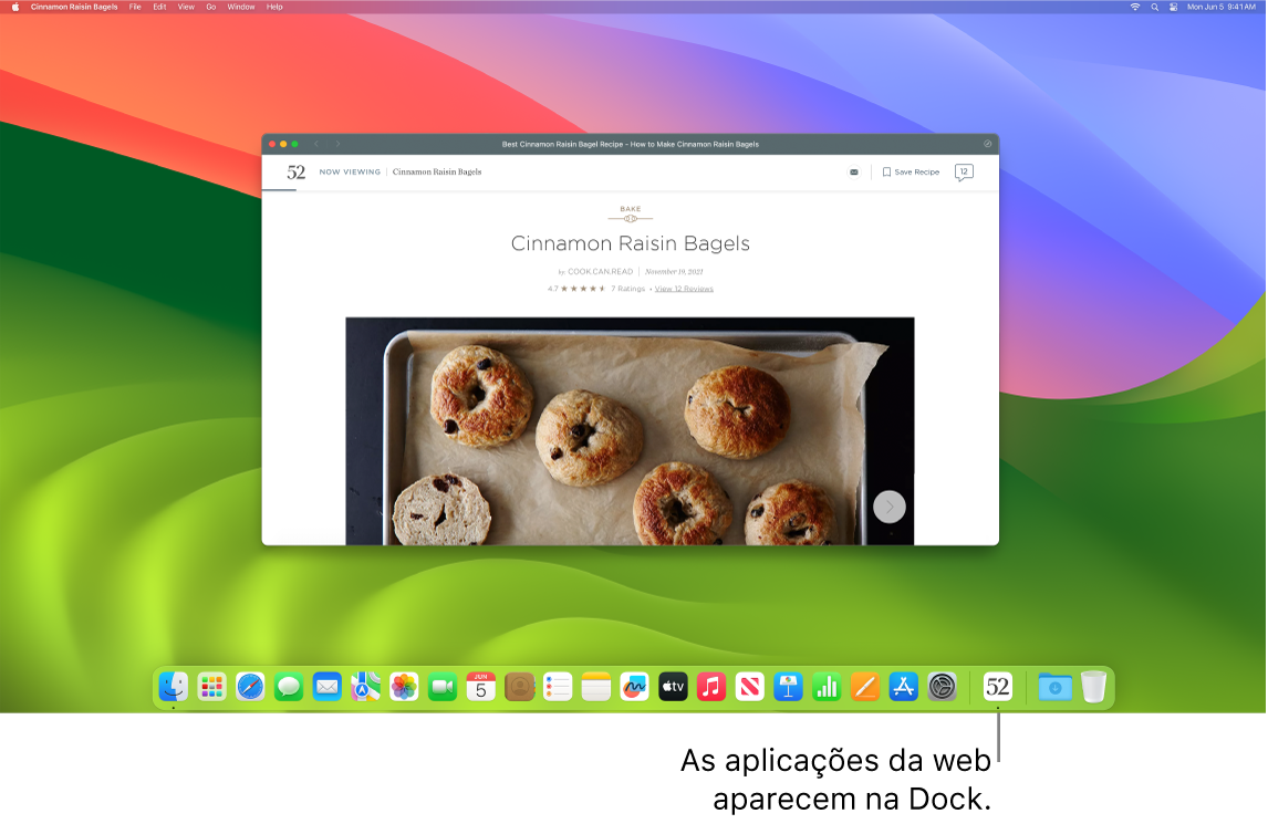 Uma aplicação web aberta, com o respetivo ícone na Dock.