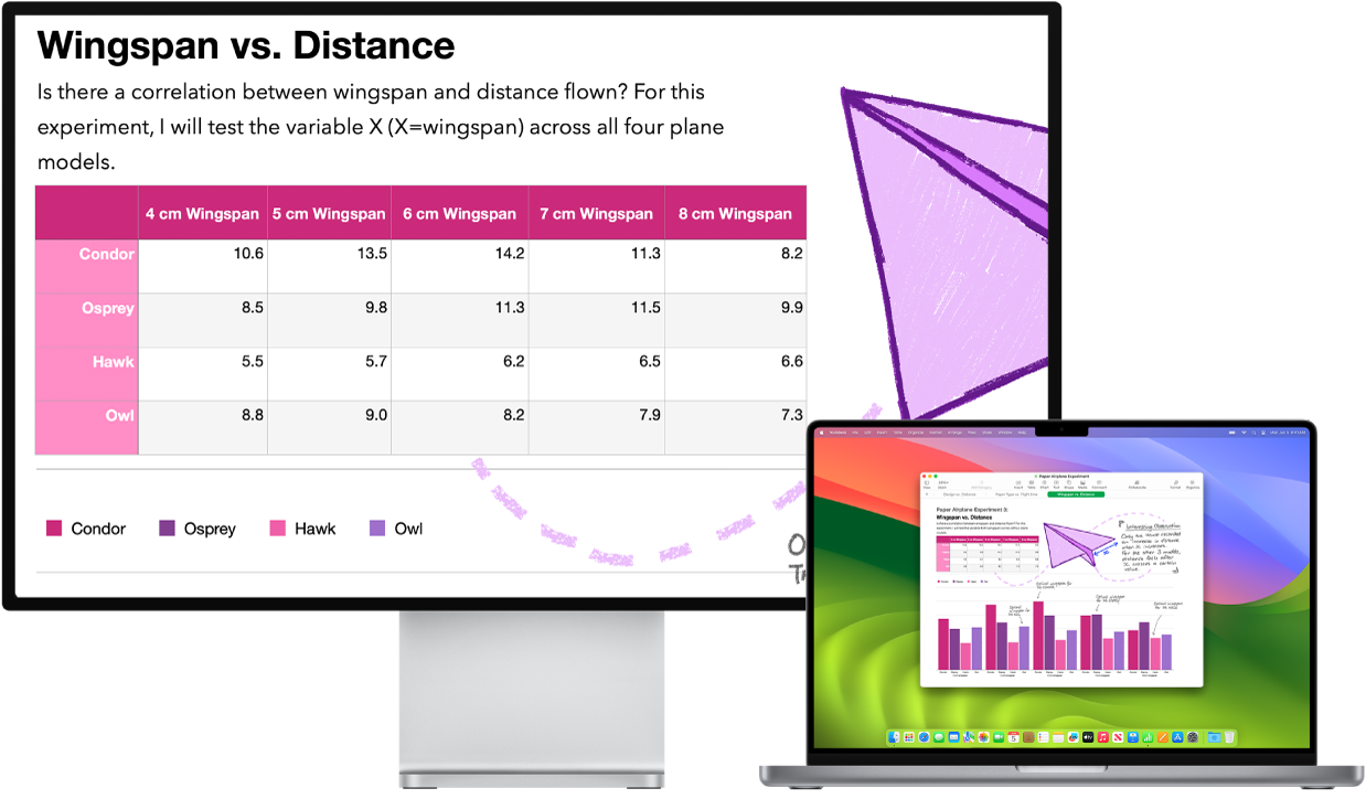 ميزة التكبير/التصغير نشطة على شاشة سطح المكتب، بينما يظل حجم الشاشة ثابتًا على MacBook Pro.