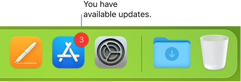 A section of the Dock showing the App Store icon with a badge, indicating that there are available updates.