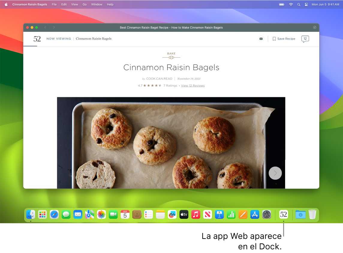 Una app web abierta con su ícono en el Dock.