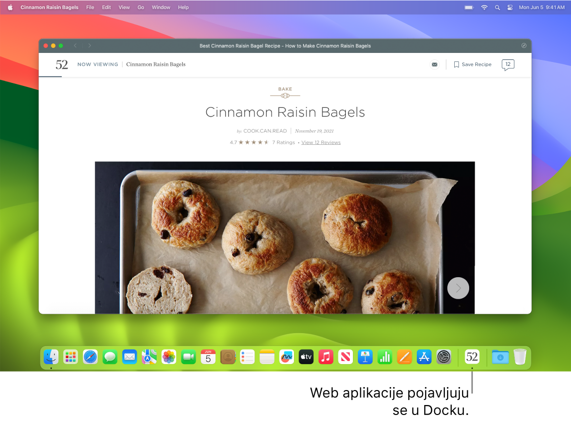 Otvorena web aplikacija s ikonom na Docku.