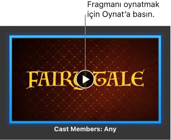 Oynat düğmesini gösteren iMovie fragmanı ekranı.