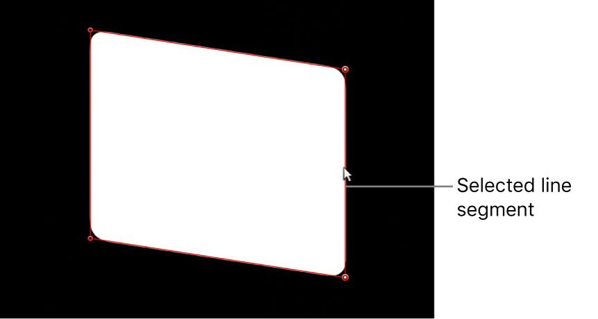 The viewer showing a line segment on one side of a mask shape being adjusted