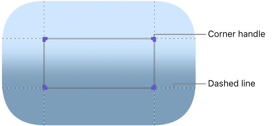 Canvas mit den Onscreen-Steuerelementen der Option „Flächen bearbeiten“ des Filters „Skalierte Teilflächen“