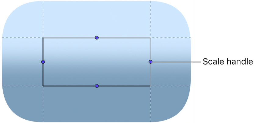 Canvas mit den Onscreen-Steuerelementen der Option „Skalieren“ des Filters „Skalierte Teilflächen“