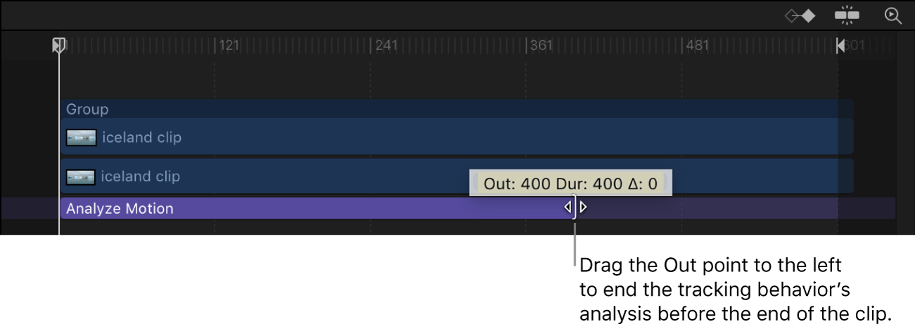 Adjusting the Out point of a tracking behavior in the Timeline