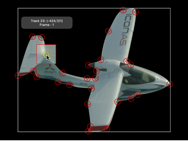 Canvas showing magnified inset that appears when a tracker is dragged