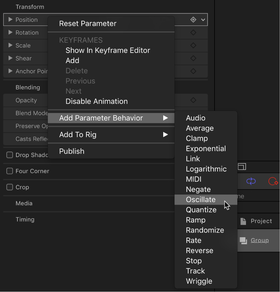 Choosing Add Parameter Behavior from the shortcut menu