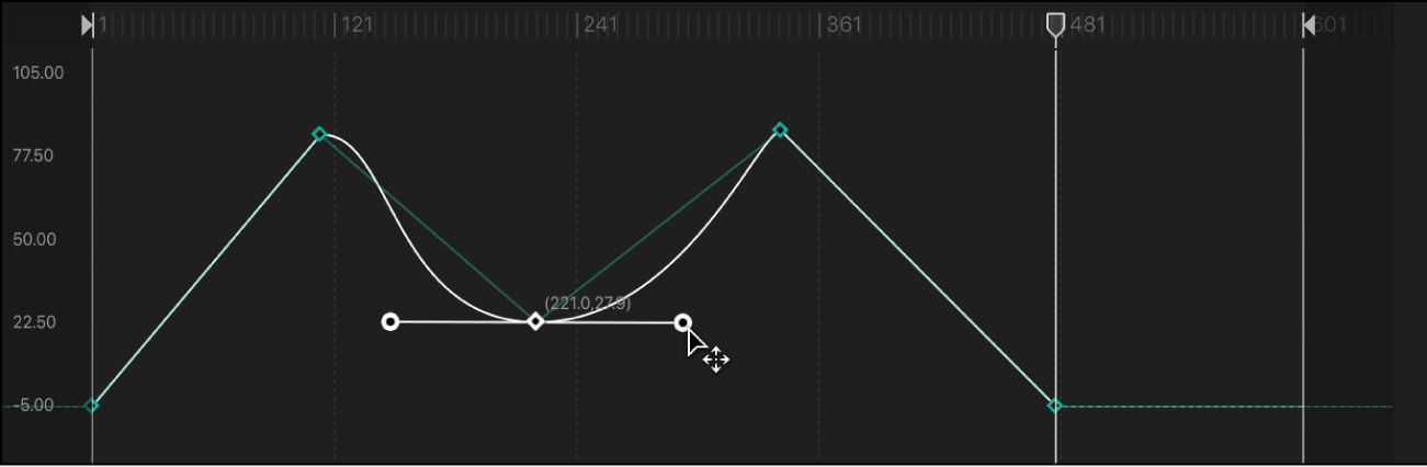 Keyframe Editor showing Linear keyframe being converted into Bezier keyframe