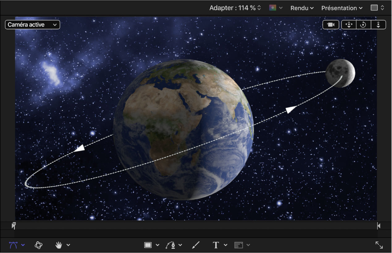 Objets 3D représentant la Terre et la Lune dans le canevas