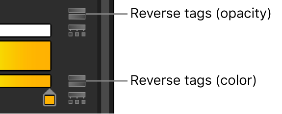 グラデーションエディタ。不透明度および色のタグ反転アイコンが表示されています