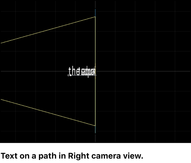 3D 경로의 텍스트에 대한 오른쪽 카메라 보기가 보이는 캔버스