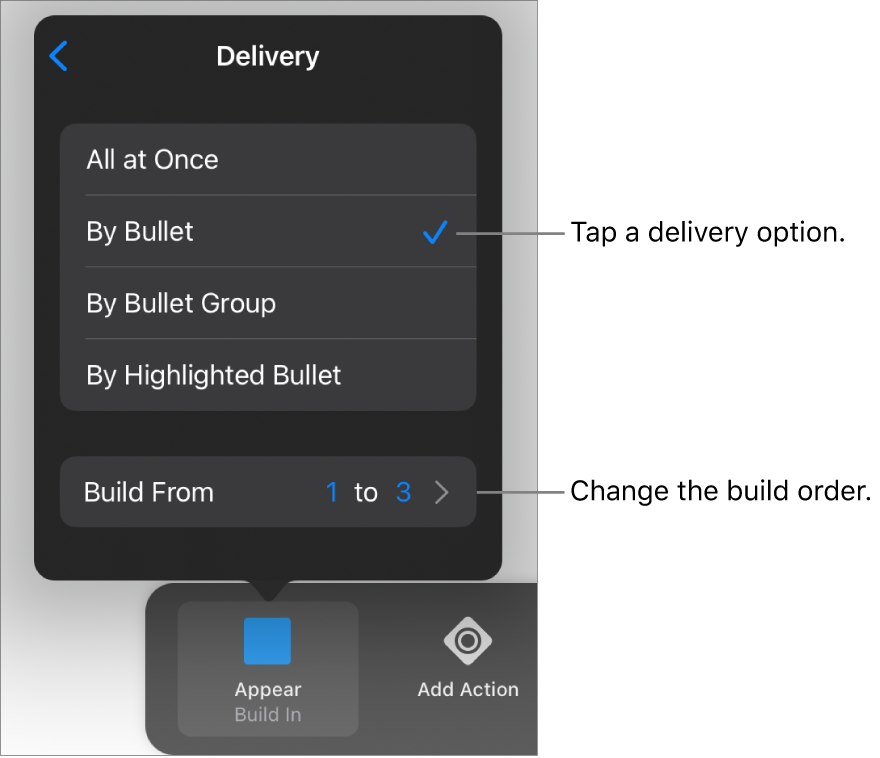 Delivery options in the Build In pane.