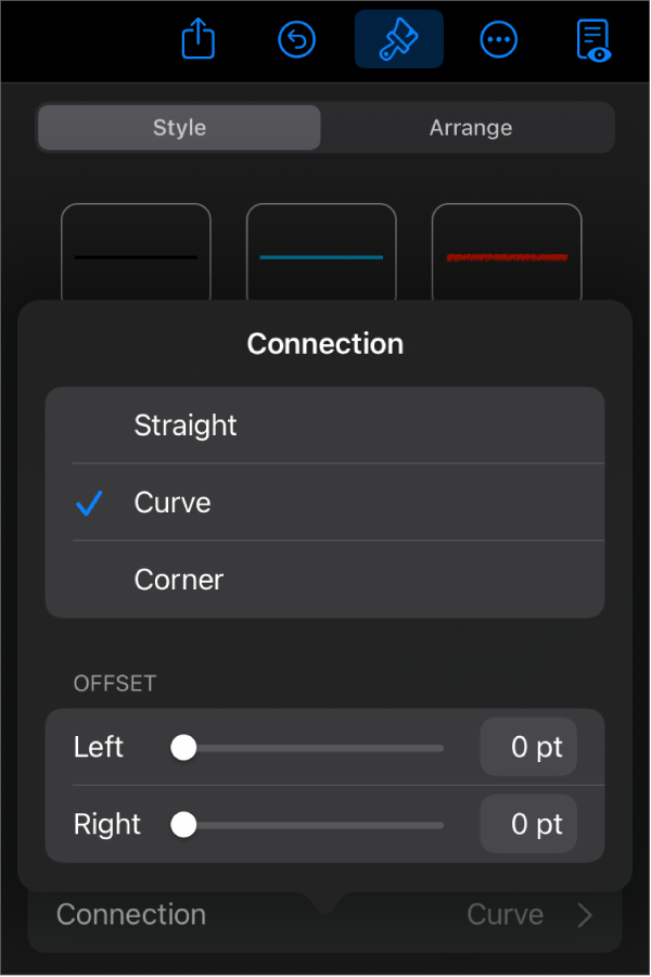 The Connection controls with Curve selected.