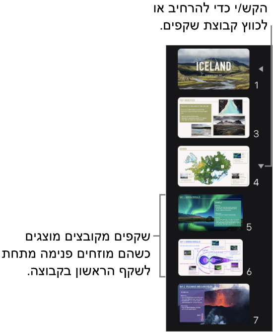 נווט השקפים מציג שקפים מוזחים.