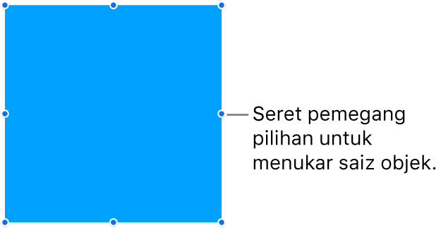 Objek dengan titik biru pada jidarnya untuk menukar saiz objek.