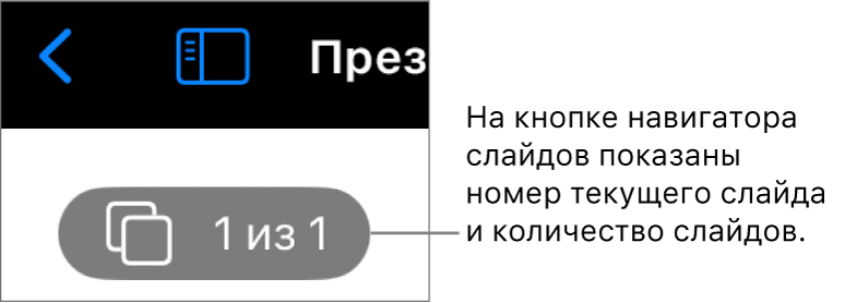 Кнопка навигатора слайдов. Отображается номер текущего слайда и общее количество слайдов в презентации.