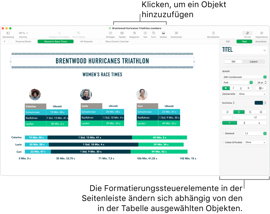 Numbers mit dem geöffneten Tab „Text“ in der Seitenleiste „Format“.