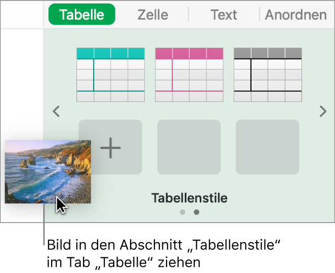 Ein Bild wird zu den Tabellenstilen gezogen, um einen neuen Stil zu erstellen.