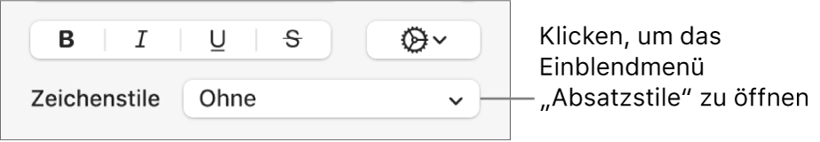 Das Einblendmenü „Zeichenstile“ unter den Steuerelementen zum Ändern des Textstils und der Farbe