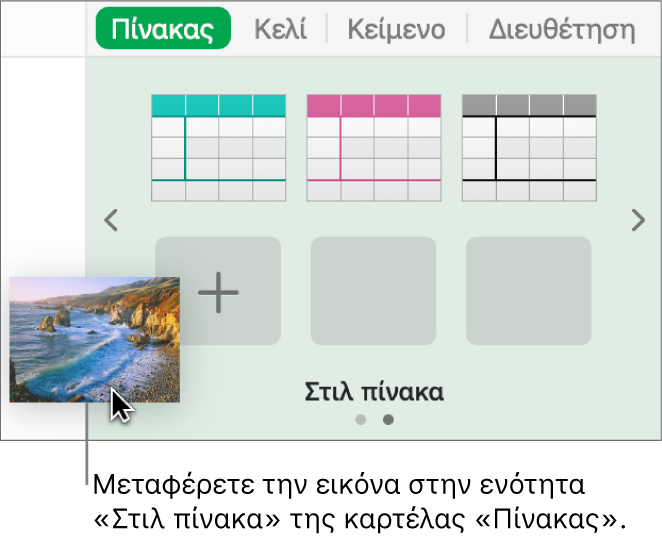 Μεταφορά εικόνας στα στιλ πινάκων για τη δημιουργία νέου στιλ.