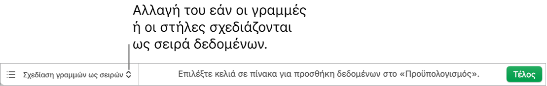 Το αναδυόμενο μενού για την επιλογή σχεδίασης γραμμών ή στηλών ως σειρών.