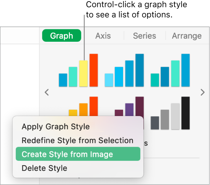 The graph style shortcut menu.